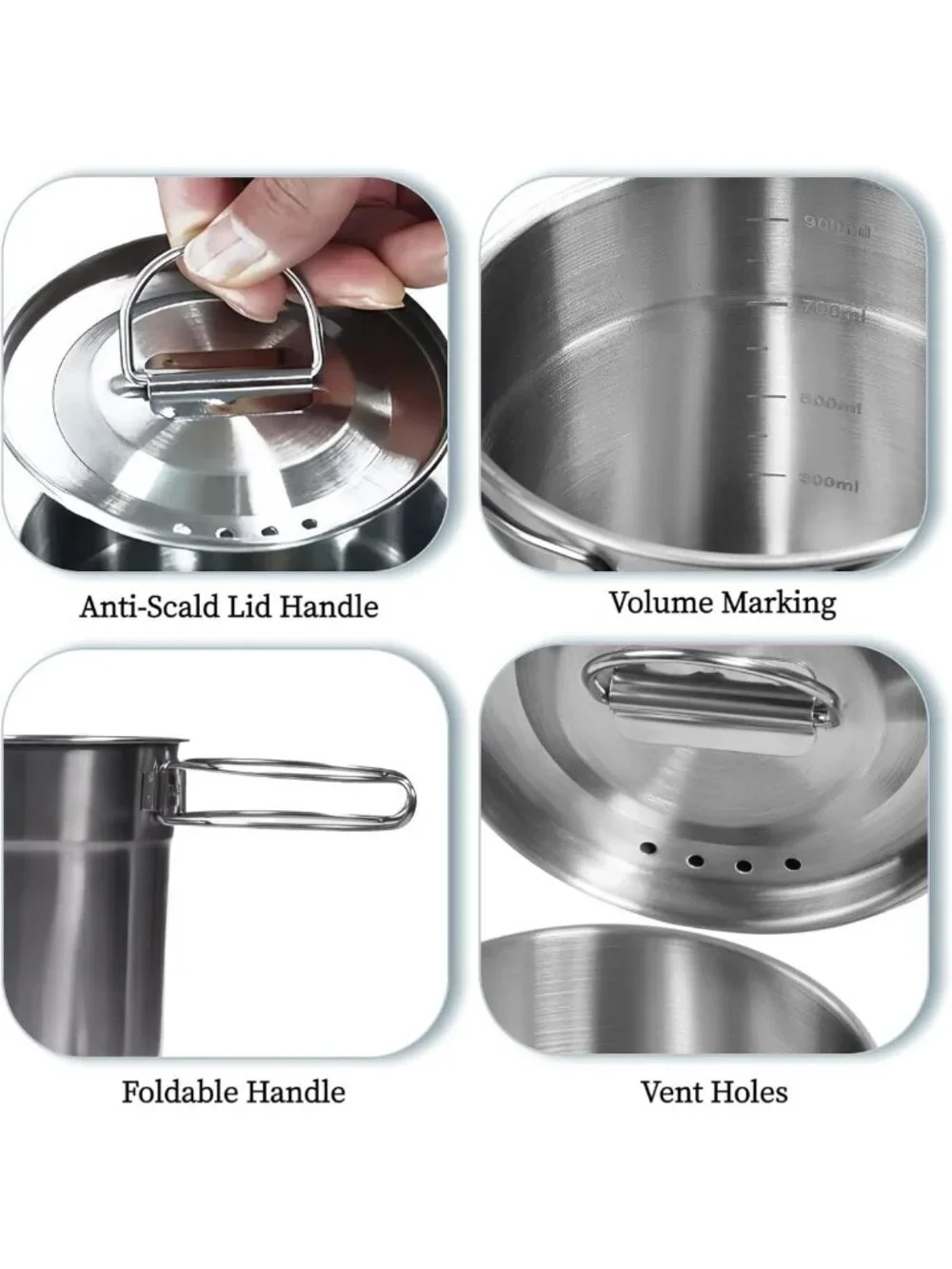 Durable Stainless Steel Camping Mug Set - Lightweight Backpacking Bush Pot